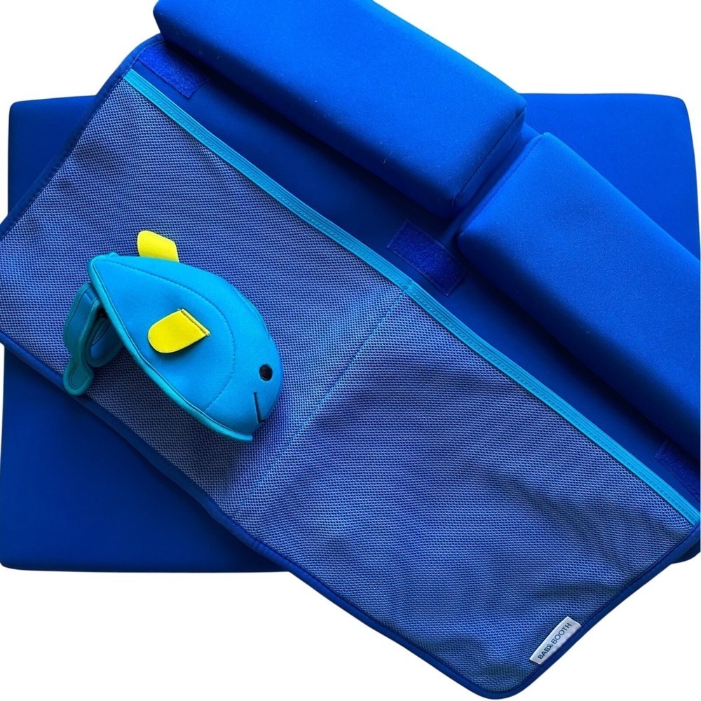 Baby Booth Blue Whale Bath Kneeler and Elbow Rest Pad Set with Toy Organizer